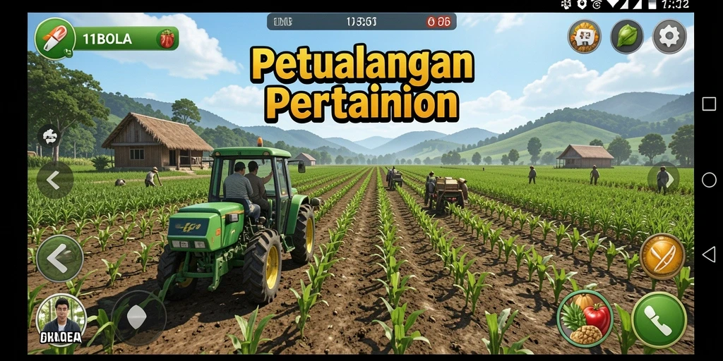 Tampilan gameplay 11BOLA menampilkan ladang yang subur dan hewan ternak yang ceria.