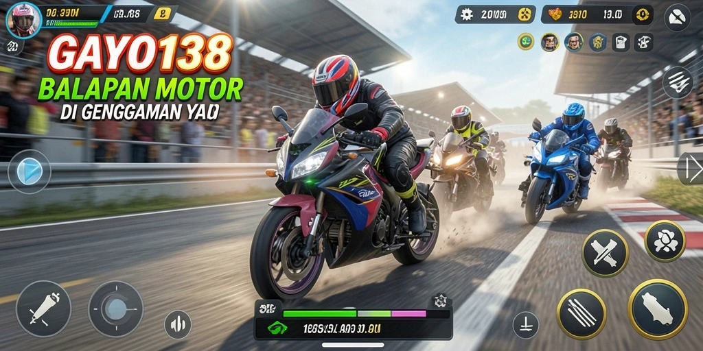 Tampilan gameplay GAYO138 dengan aksi balapan motor yang seru.
