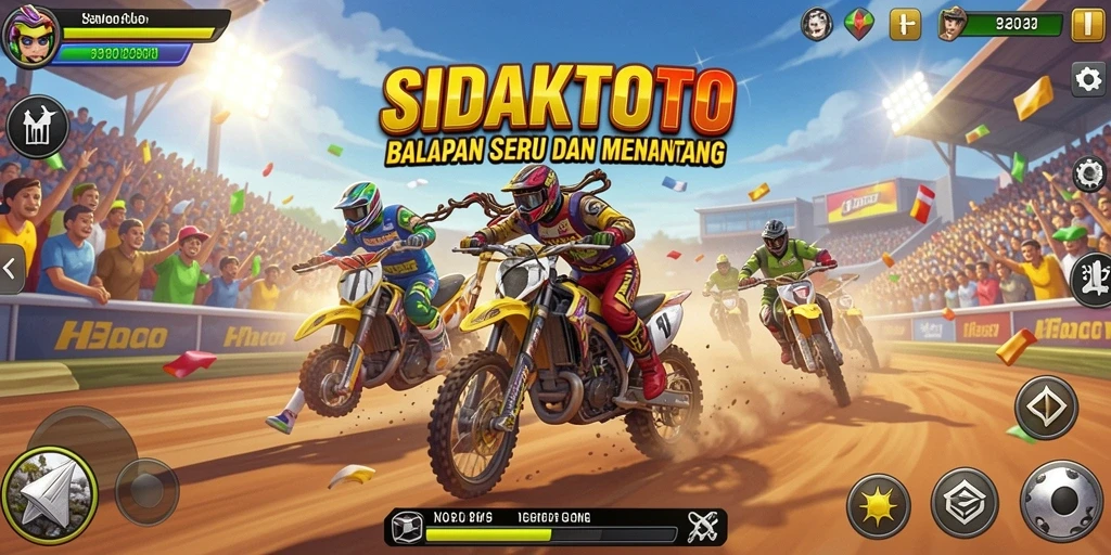 Tampilan gameplay seru dari SIDAKTOTO yang menampilkan balapan cepat.